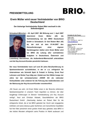 PRESSEMITTEILUNG Erwin Müller wird neuer Vertriebsleiter von ...