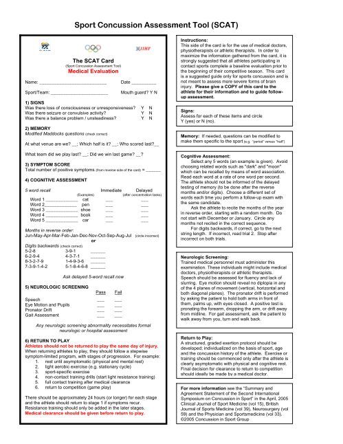 Standardized Concussion Assessment Tool (SCAT)