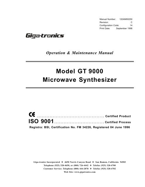 Gigatronics GT9000 Operator Manual