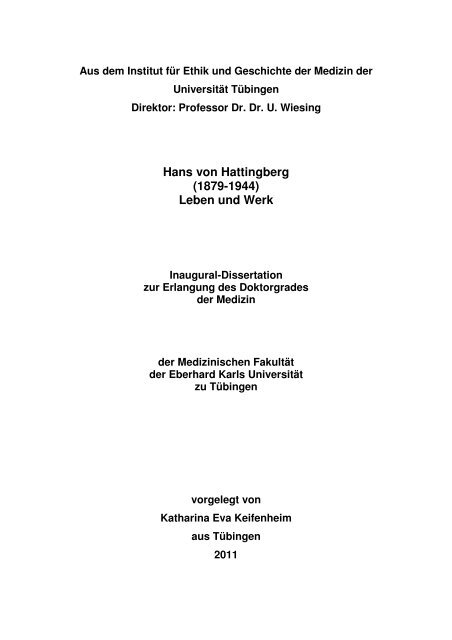 Hans von Hattingberg elektronisch - TOBIAS-lib - Universität Tübingen