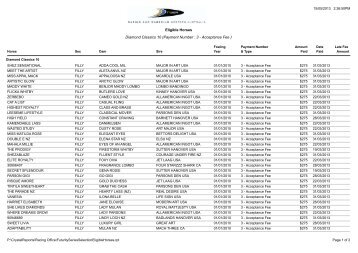 2013 Diamond Classic Eligible Horses