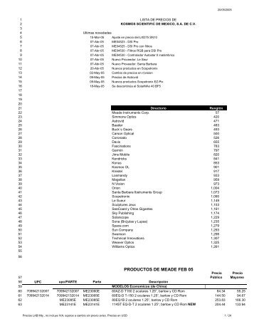 Lista de Precios FEB 2005 - Kosmos