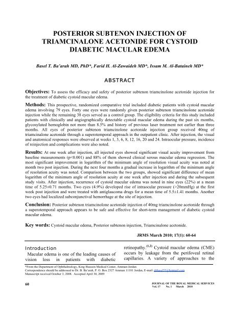 Posterior Subtenon Injection of Triamcinalone Acetonide for Cystoid ...