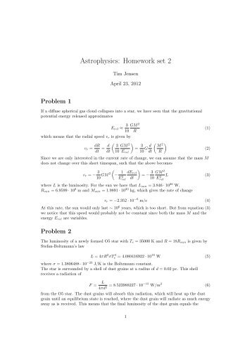 Astrophysics: Homework set 2