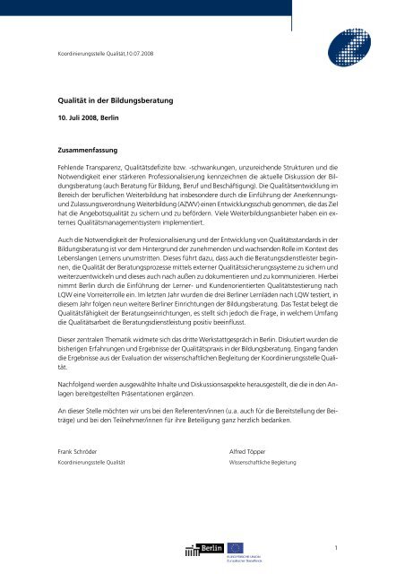 Ergebnisdokumentation - kos - Koordinierungsstelle QualitÃ¤t, Berlin