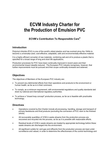 ECVM Industry Charter for the Production of Emulsion PVC