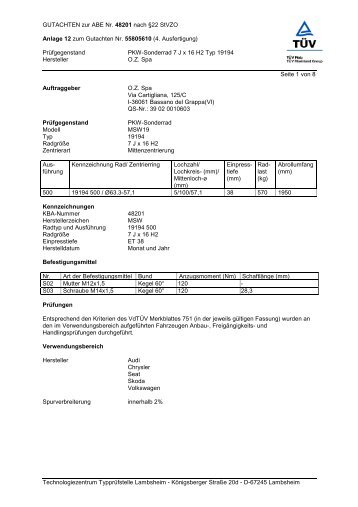 GUTACHTEN zur ABE Nr. 48201 nach Â§22 StVZO ... - A1talk.de