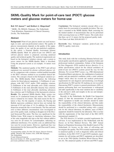 SKML-Quality Mark for point-of-care test (POCT) glucose ... - NVKC