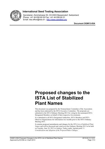 Proposed changes to the ISTA List of Stabilized Plant Names