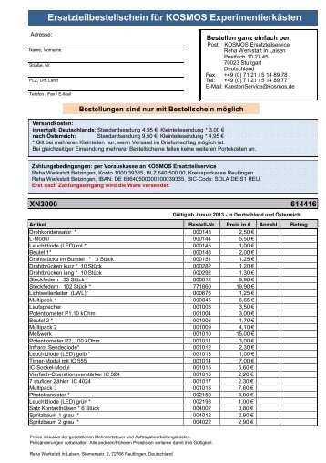 Ersatzteilbestellschein - Kosmos