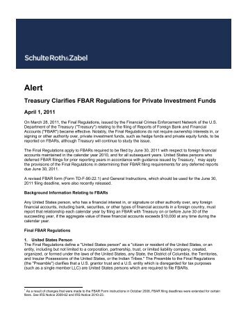 Treasury Clarifies FBAR Regulations for Private Investment Funds