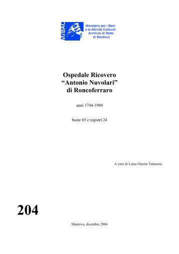 Ospedale ricovero Ã¢Â€ÂœA - Istituto Centrale per gli Archivi