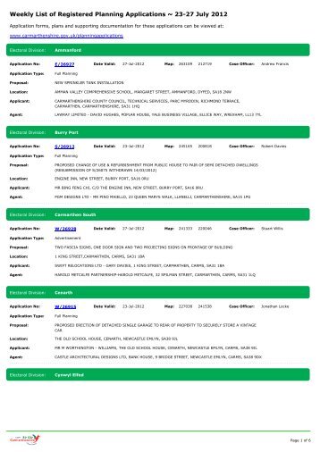 Weekly List of Registered Planning Applications ~ 23-27 July 2012