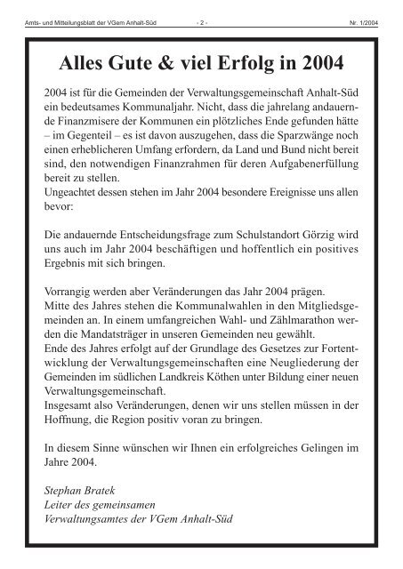 Amtsblatt Nr. 01 - Stadt SÃ¼dliches Anhalt