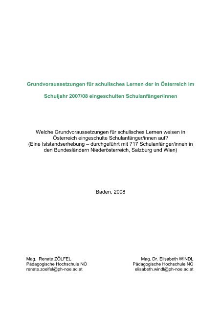 Grundvoraussetzungen fÃ¼r schulisches Lernen ... - sprich-mit-mir.at