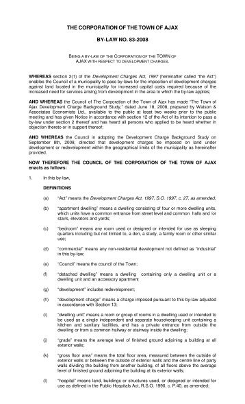 Development Charge By-law No. 83-2008 - Town of Ajax