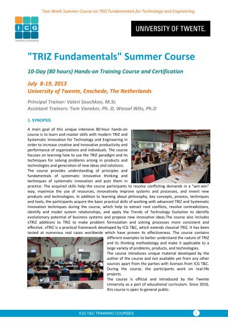 Course Brochure and Program - TRIZ and xTRIZ at ICG T&C