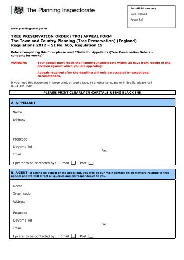 Tree Preservation Order Appeal Form PDF - Planning Portal