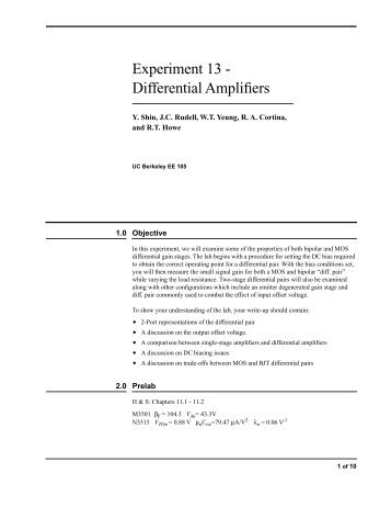 Experiment 13 - Differential Amplifiers