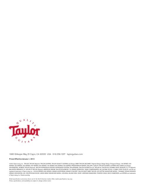 2013 Price List - Taylor Guitars