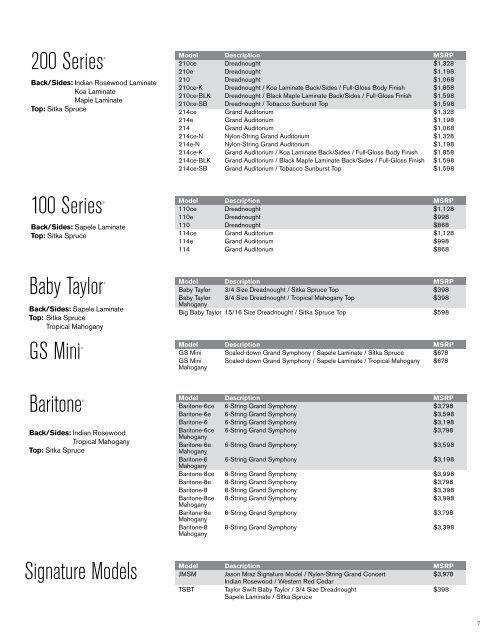 2013 Price List - Taylor Guitars