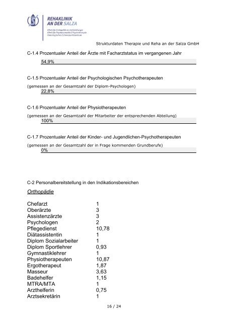 Strukturdaten der Einrichtung - KTQ