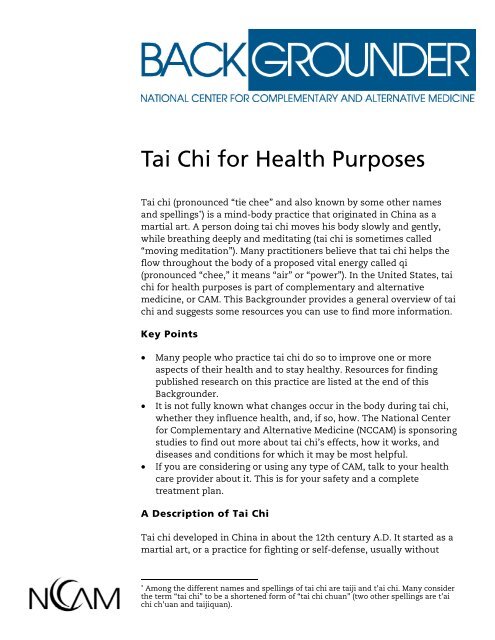 Tai Chi for Health Purposes - Qigong Institute