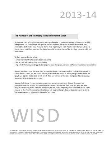The Purpose of the Secondary School Information Guide - Waco ISD