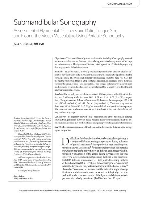 Submandibular Sonography - Journal of Ultrasound in Medicine