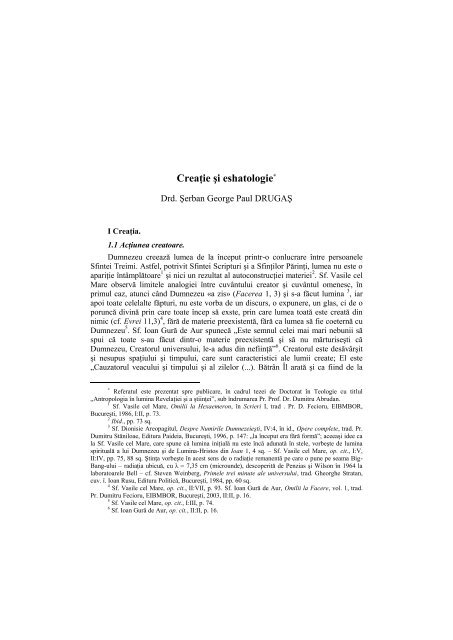 CreaÅ£ie Åi eshatologie - Revista Teologica