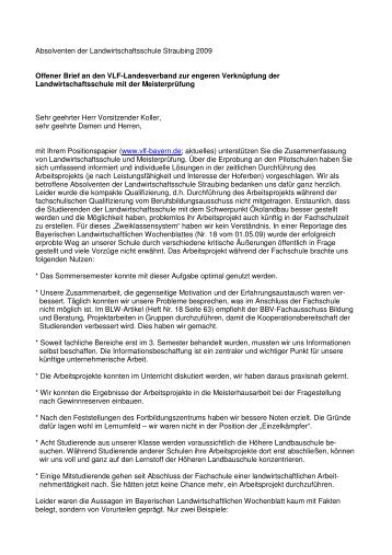 Absolventen der Landwirtschaftsschule Straubing 2009 Offener Brief ...