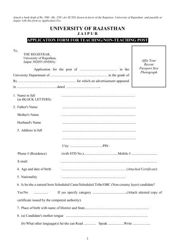 Prescribed Application Form for Teaching Posts - University of ...