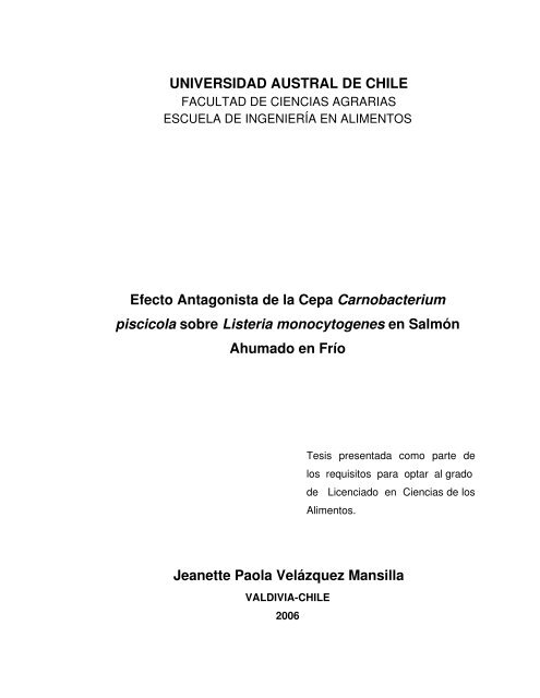 Efecto Antagonista de la Cepa Carnobacterium piscicola sobre ...