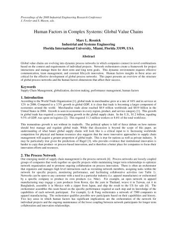 Human Factors in Complex Systems: Global Value Chains