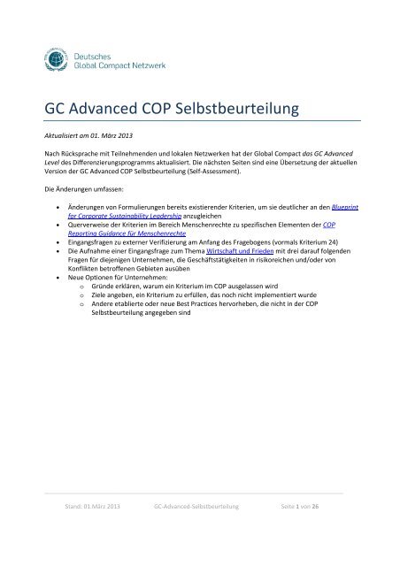 GC Advanced COP Selbstbeurteilung - Deutsches Global Compact ...