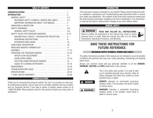 1800 psi electric pressure washer instruction manual laveuse ...