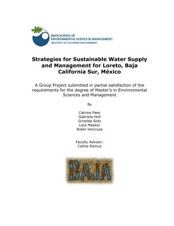 Strategies for Sustainable Water Supply and Management for Loreto ...