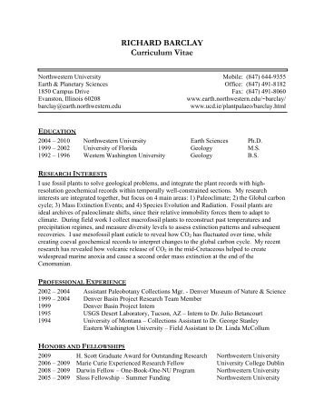 RICHARD BARCLAY Curriculum Vitae - Department of Earth and ...