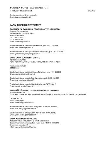 SUOMEN SOVITTELUTOIMISTOT Yhteystiedot alueittain LAPIN ...