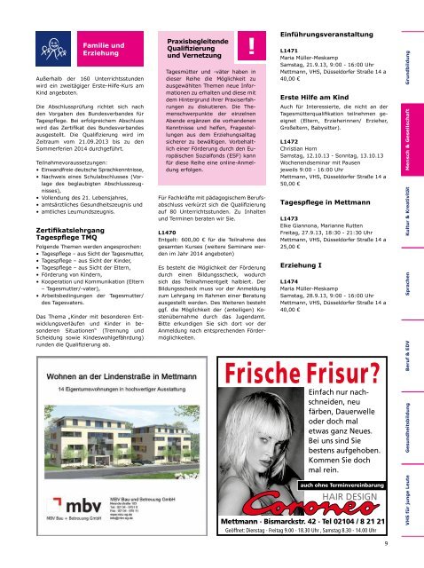 PROGRAMM - Volkshochschule Mettmann-WÃ¼lfrath