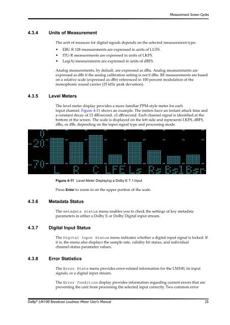 Dolby LM100 Broadcast Loudness Meter User's Manual