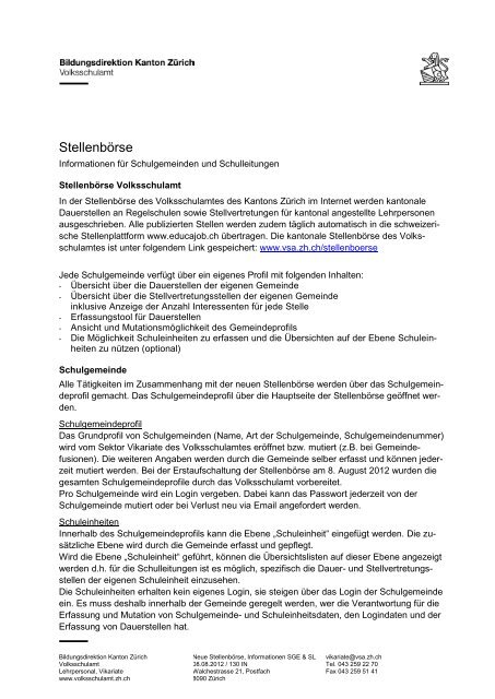 Stellenba Rse Informationen Fa R Schulgemeinden Und Schulleitungen