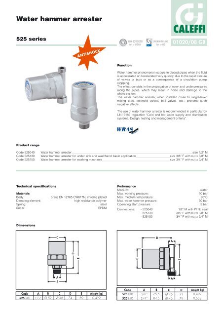 Water hammer arrester - Caleffi