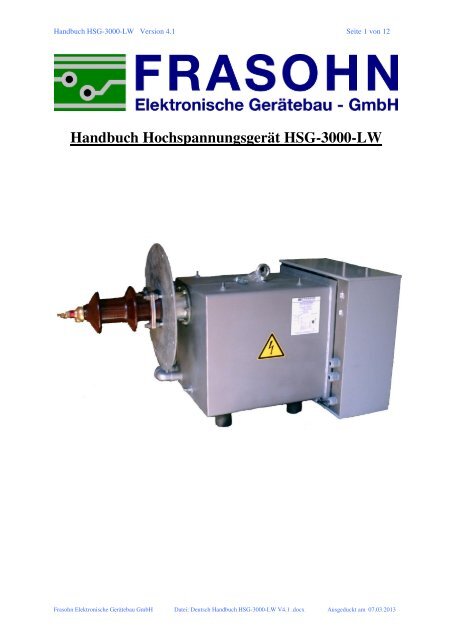 Handbuch HSG-3000-LW - Frasohn Elektronische Gerätebau-GmbH