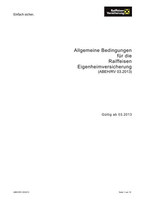 Versicherungsbedingungen Eigenheim - Raiffeisen Versicherung