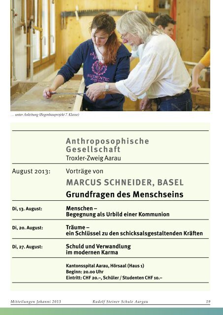 Mitteilungen Johanni 2013 - Rudolf Steiner Schule Aargau