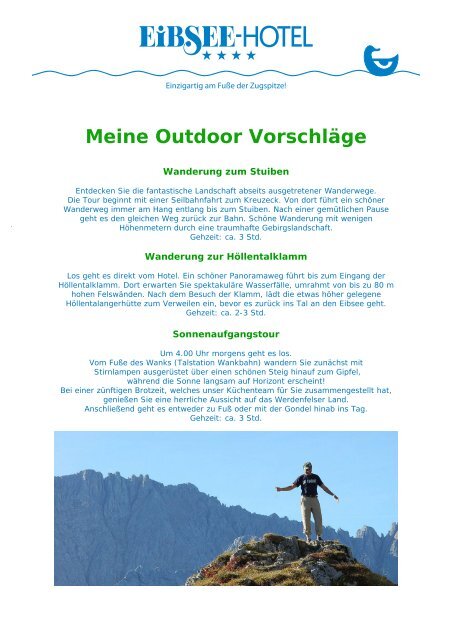 Outdoorprogramm Sommer: Wandern und ... - Eibsee Hotel