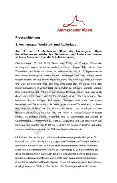 Pressemitteilung 3. Ammergauer Werkstatt- und ... - Toepferei Lampe