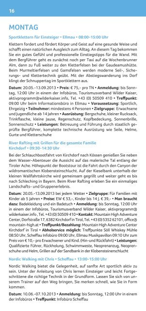 Tourismusverband Wochenprogramm Sommer 2013 - Hotel Hochfilzer