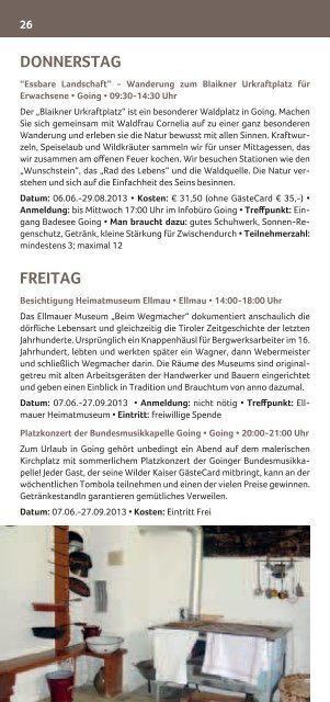 Tourismusverband Wochenprogramm Sommer 2013 - Hotel Hochfilzer